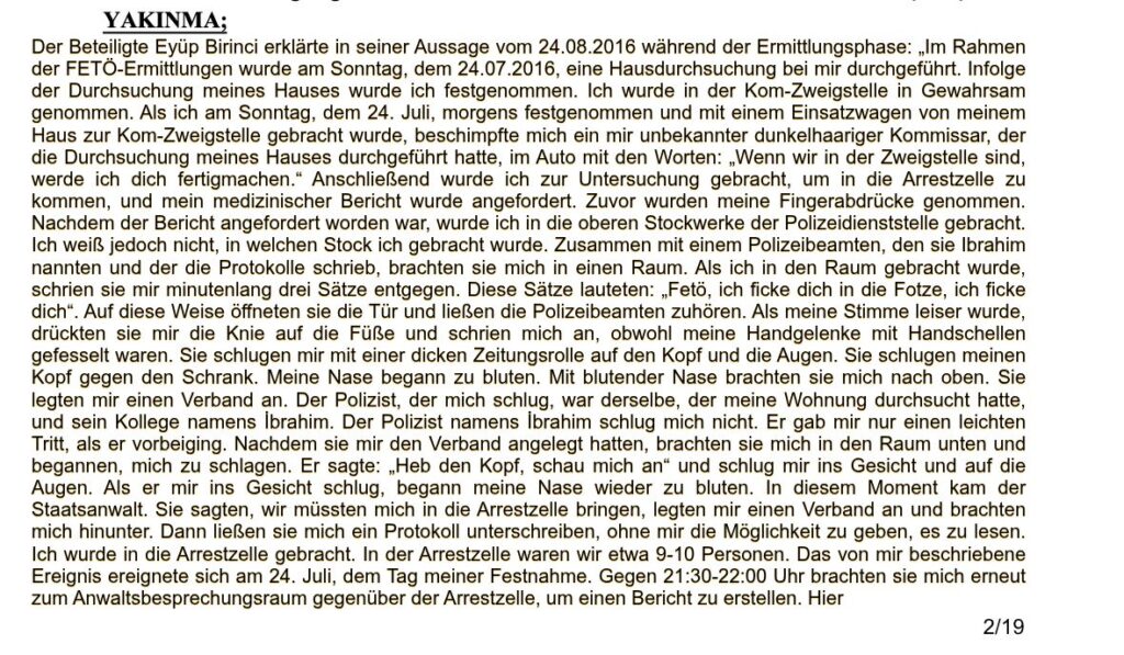 Aussage von Eyüp Birinci über die Festnahme