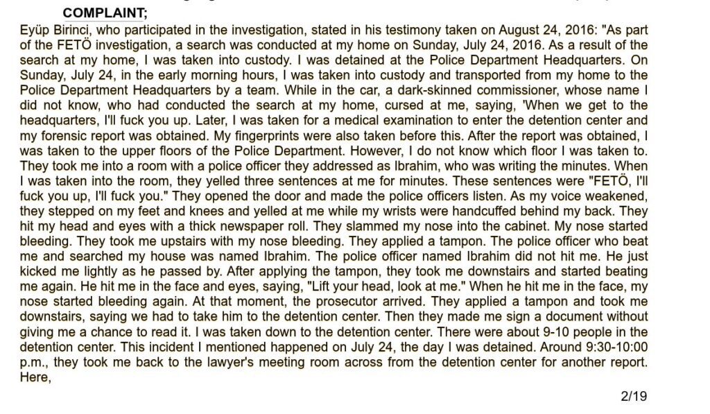 REPORT ON SYSTEMIC IMPUNITY IN THE CASE OF EYÜP BİRİNCİ 1 Aussage von Eyüp Birinci über die Festnahme